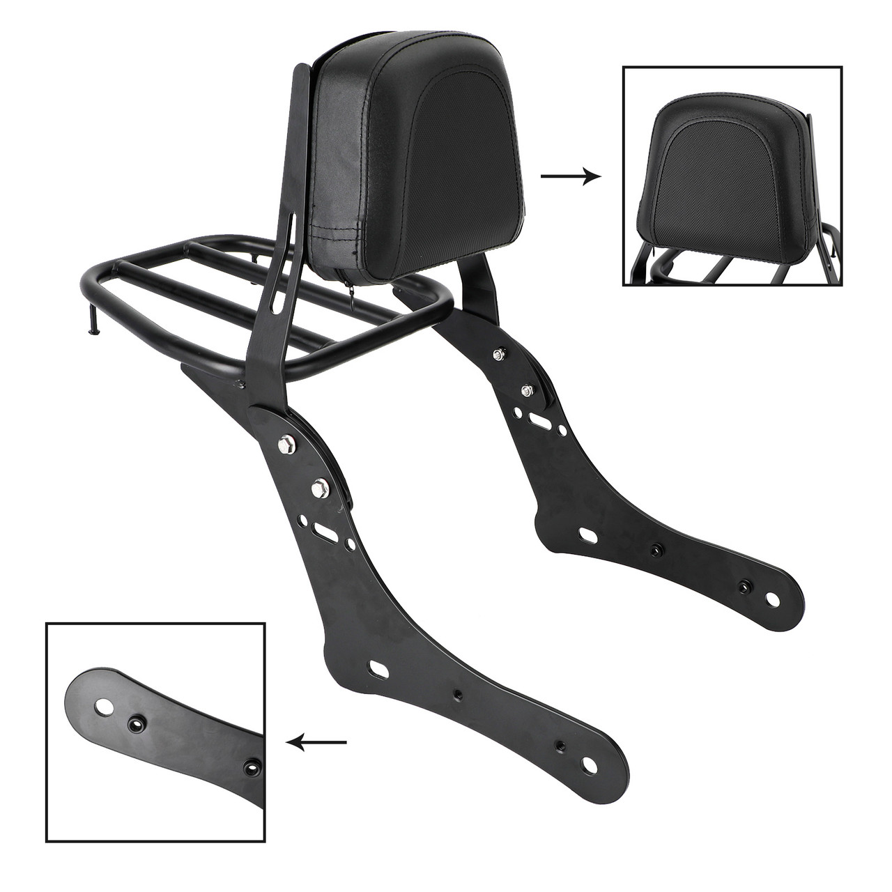 Sissy Bar Backrest Fit for Kawasaki Vulcan S 650 VN650 (2015-2017), Black with Luggage Rack