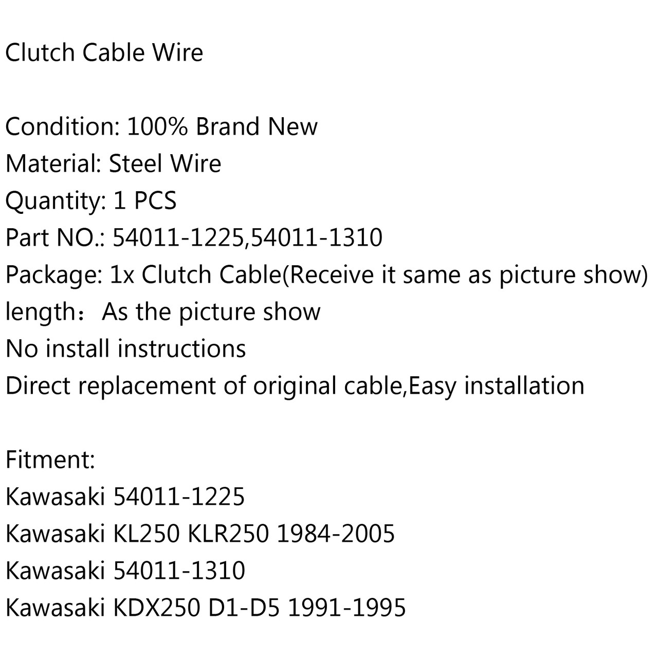 Clutch Cable 54011-1225 Kawasaki KL250 KLR250 (84-05) KDX250 D1-D5 (1991-1995)