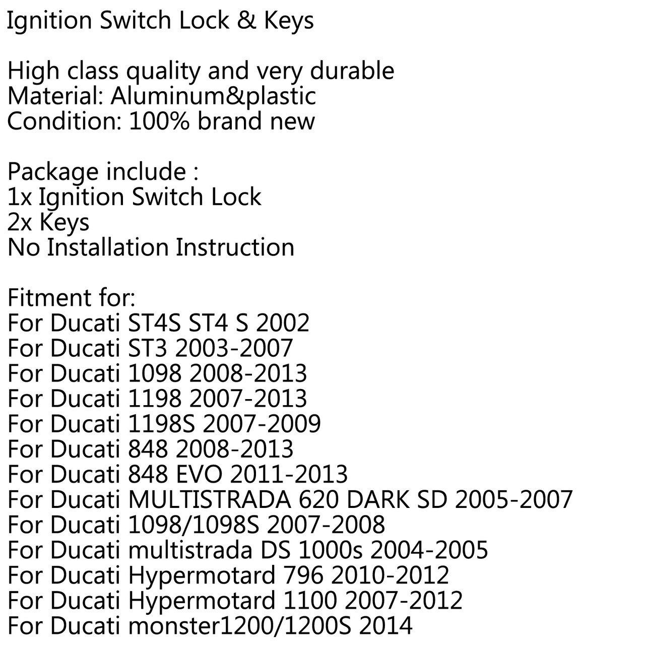 Ignition Switch Lock & Fuel Gas Cap Key For Ducati 1198 848 1098 Monster1200