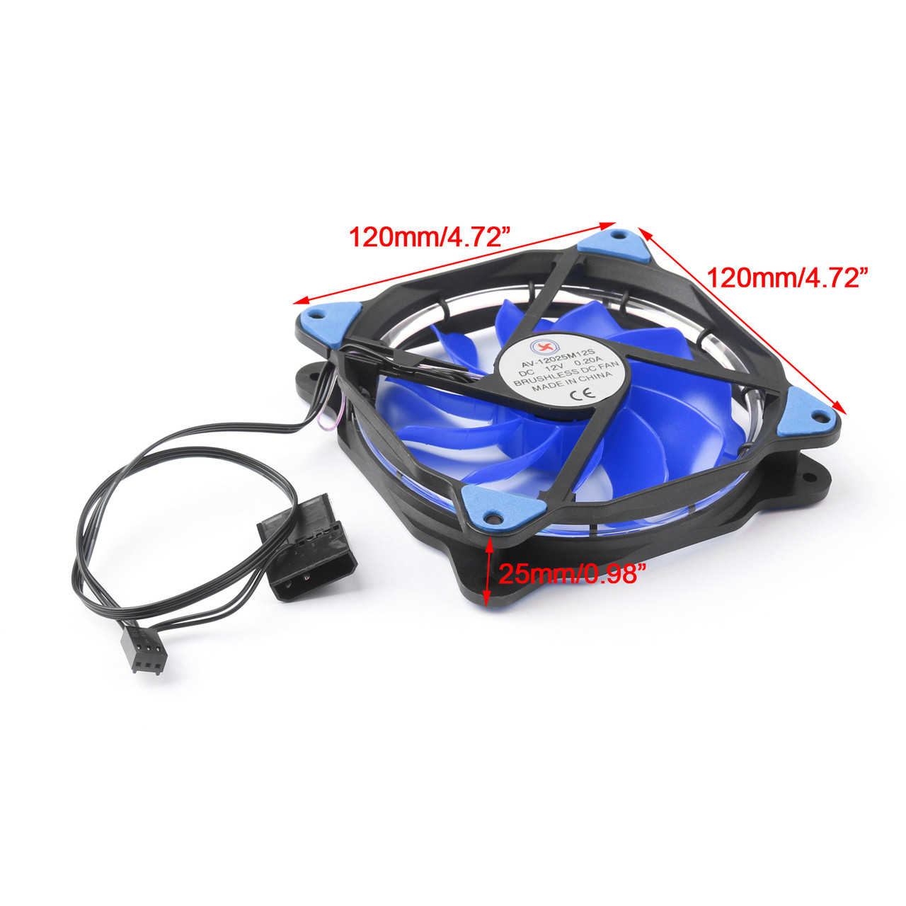 Mad Hornets 120mm 3 4 Pin CPU Sleeve Bearing Cooling Fan Computer Ring Light 12V, Blue