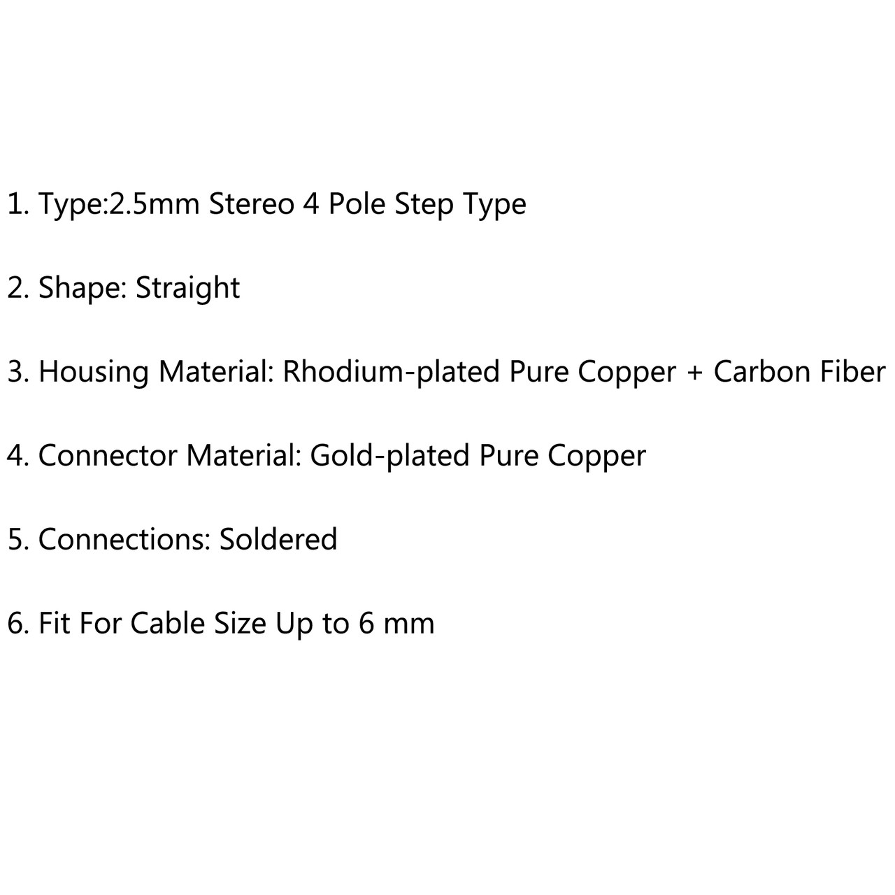 1PCS 2.5mm 4 Pole Audio Plug Gold-plated Carbon Fiber Step Type Silver