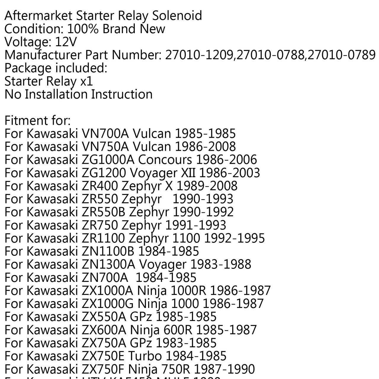 Starter Solenoid Relay For Triumph Bonneville T100 (01-10) Daytona 900 (95-96) Daytona 955I (97-06) Legend TT (99-01)