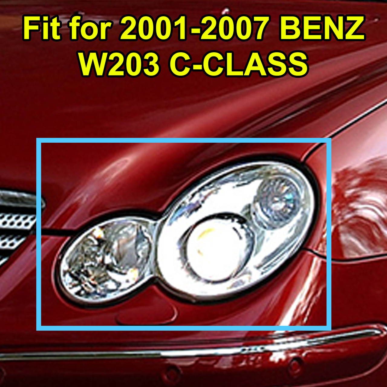 Headlight Lens Shell Plastic Cover Right For Benz W203 C-Class 4 Door (2001-2007) Pair