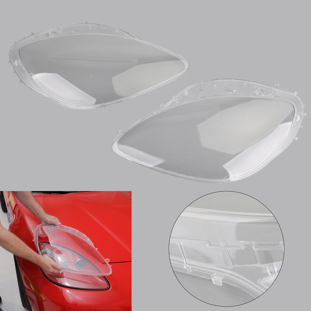 Headlight Replacement Lens Driver Passenger L+R PAIR Fits For Corvet C6 05-2013 Clear