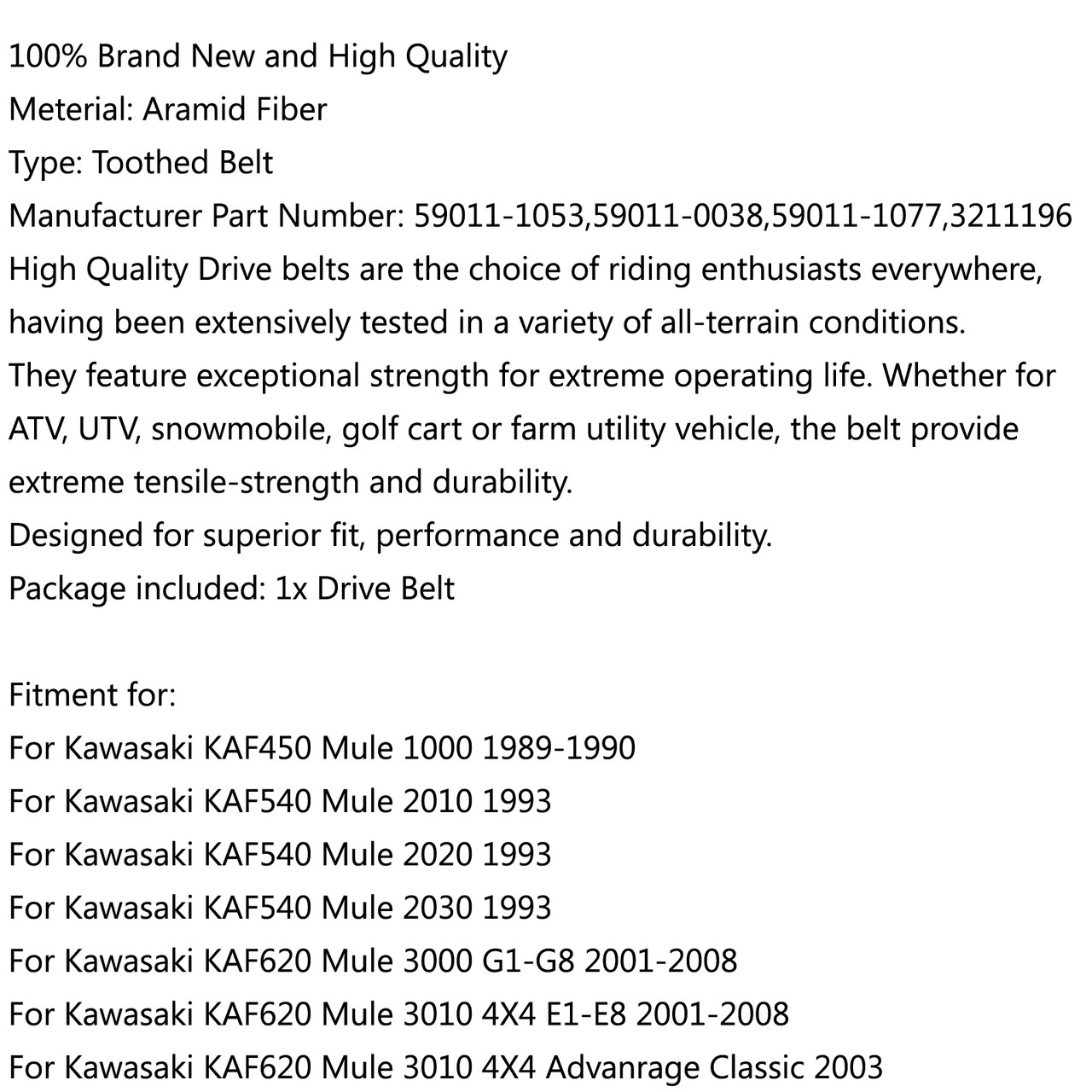 Kawasaki OEM Drive Belt - 2001-2025 Mule 3000 3010 3020 4000 4010