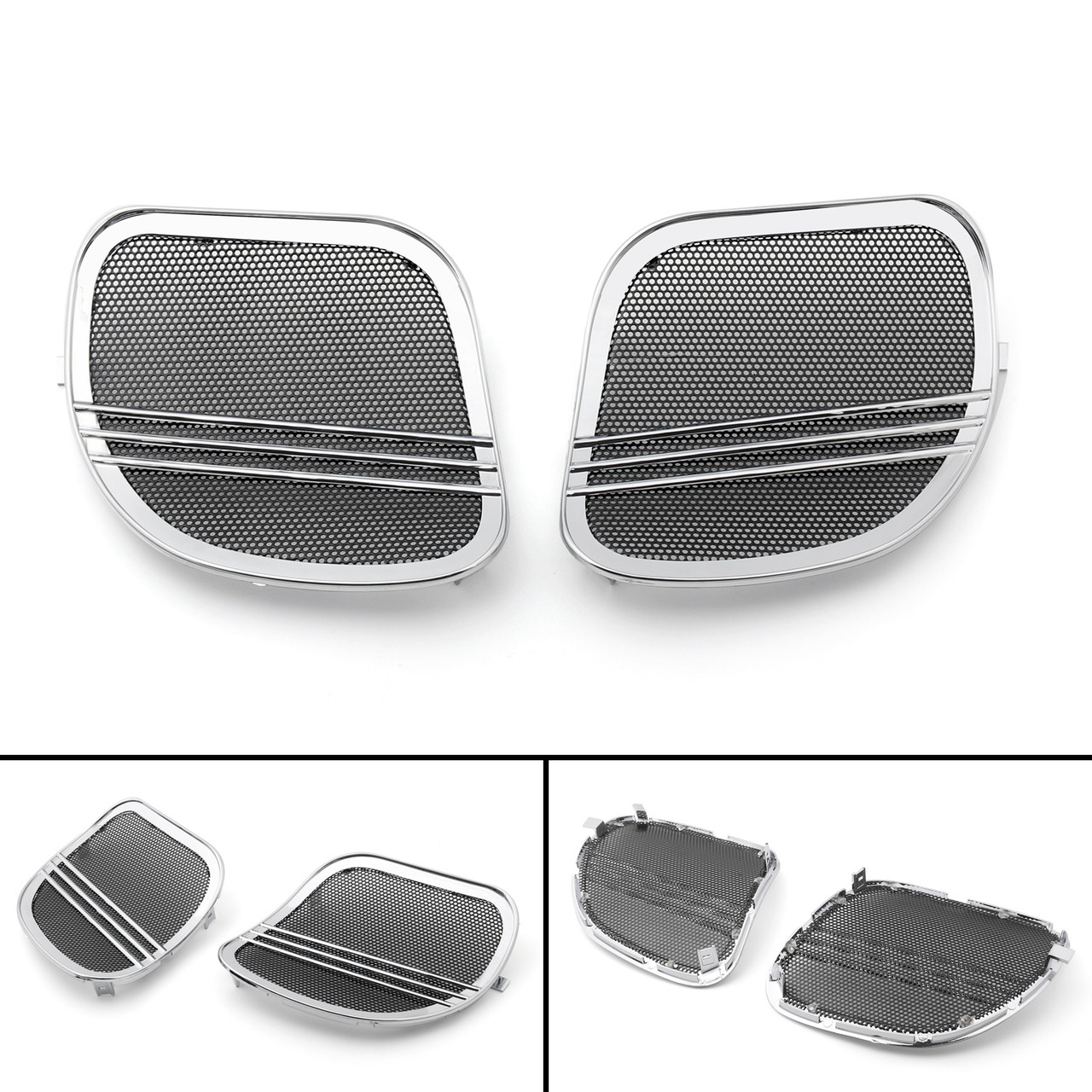 Tri-Line Speaker Cover Grills For Harley Road Glides (2015-2018) Chrome