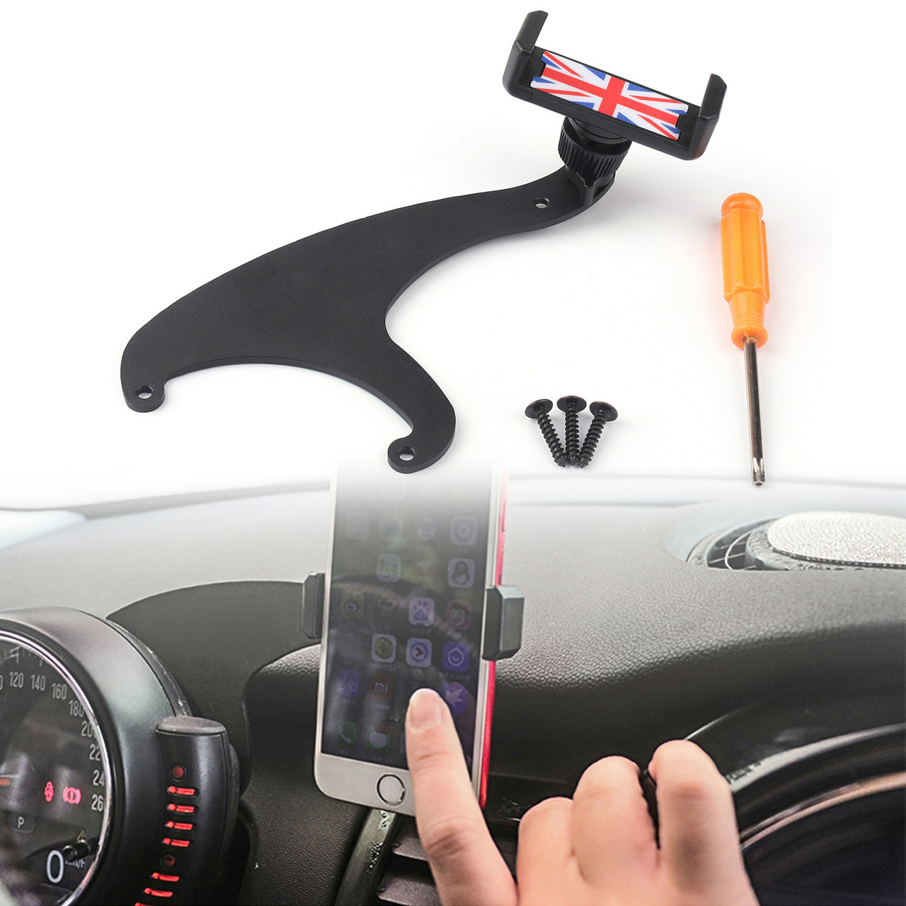 360 Rotation Car Phone Mount Cradle Holder Stand For Mini Cooper F54 F55 F56, Red Union Jack