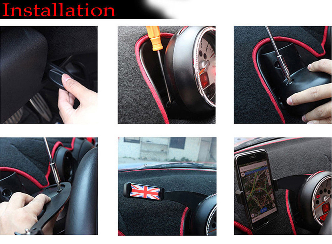 360 Rotation Car Phone Mount Cradle Holder Stand For Mini Cooper R55 R56, Red Union Jack