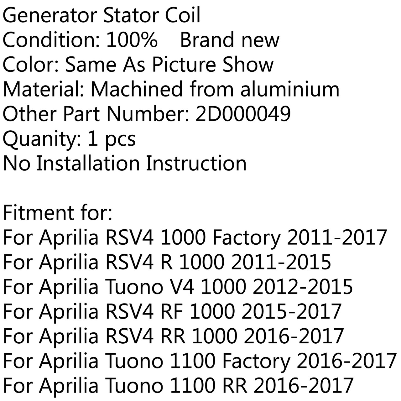 Generator Stator Coil For Aprilia RSV4 1000 Factory, RSV4 R 1000, Tuono V4 1000, RSV4 RF RR 1000, Tuono 1100 RR Factory