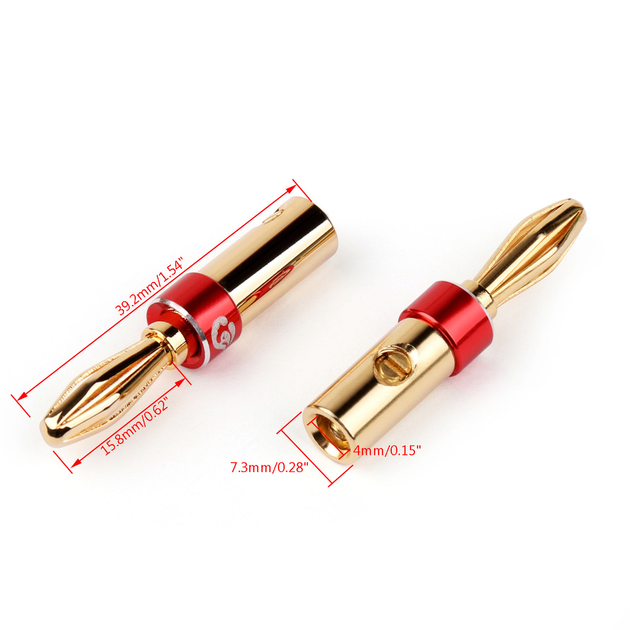 8PCs Solderless Banana Plug Gold-plated Speaker Cable Audio Connector, Red