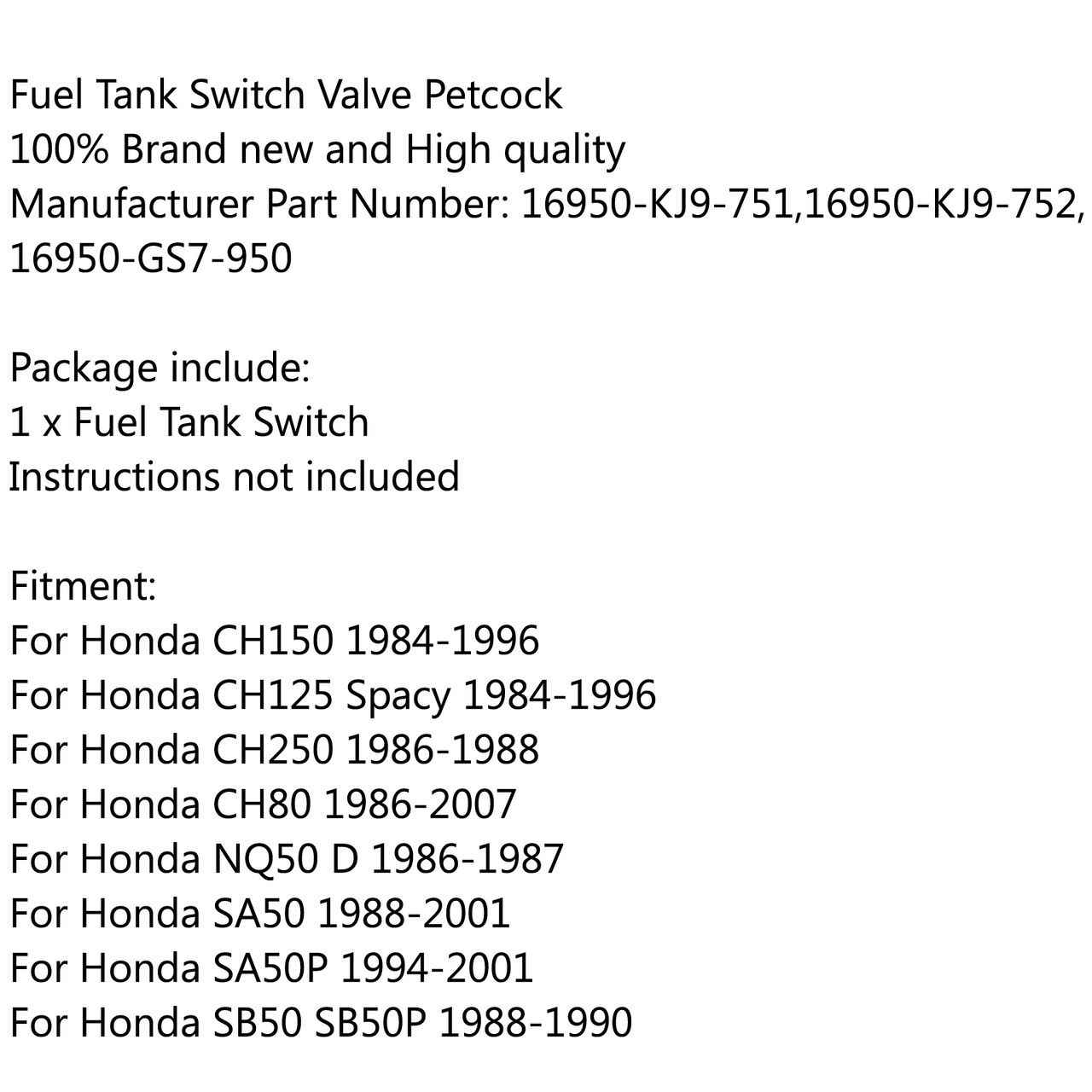 Fuel Petcock Switch For Honda Elite CH80 CH150 Spree 50 Aero SA50 SE50 NB50 NQ50