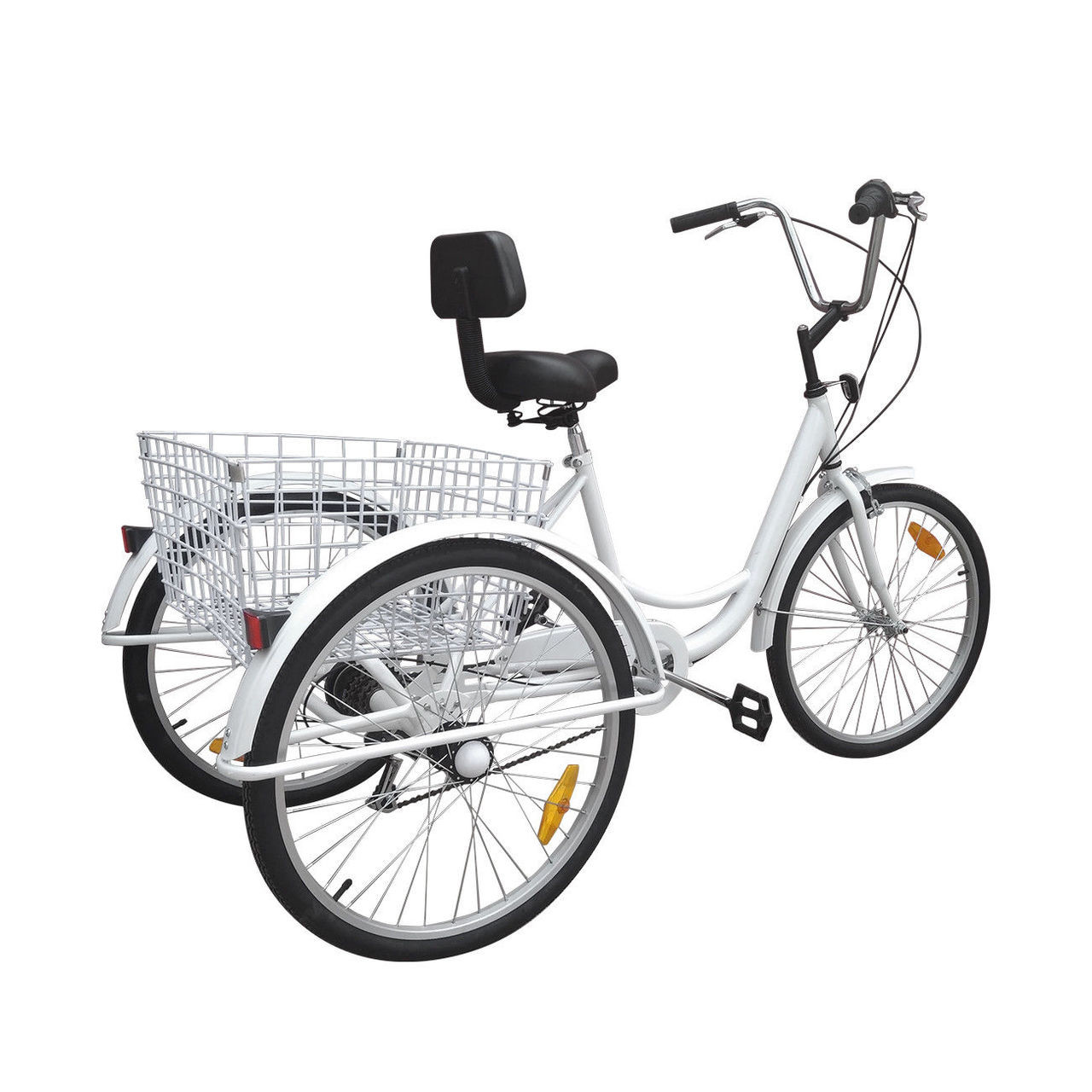 24" Adult Tricycle 6 Speed 3-Wheel Adult Bicycle Trike w/ Basket & Lamp White 