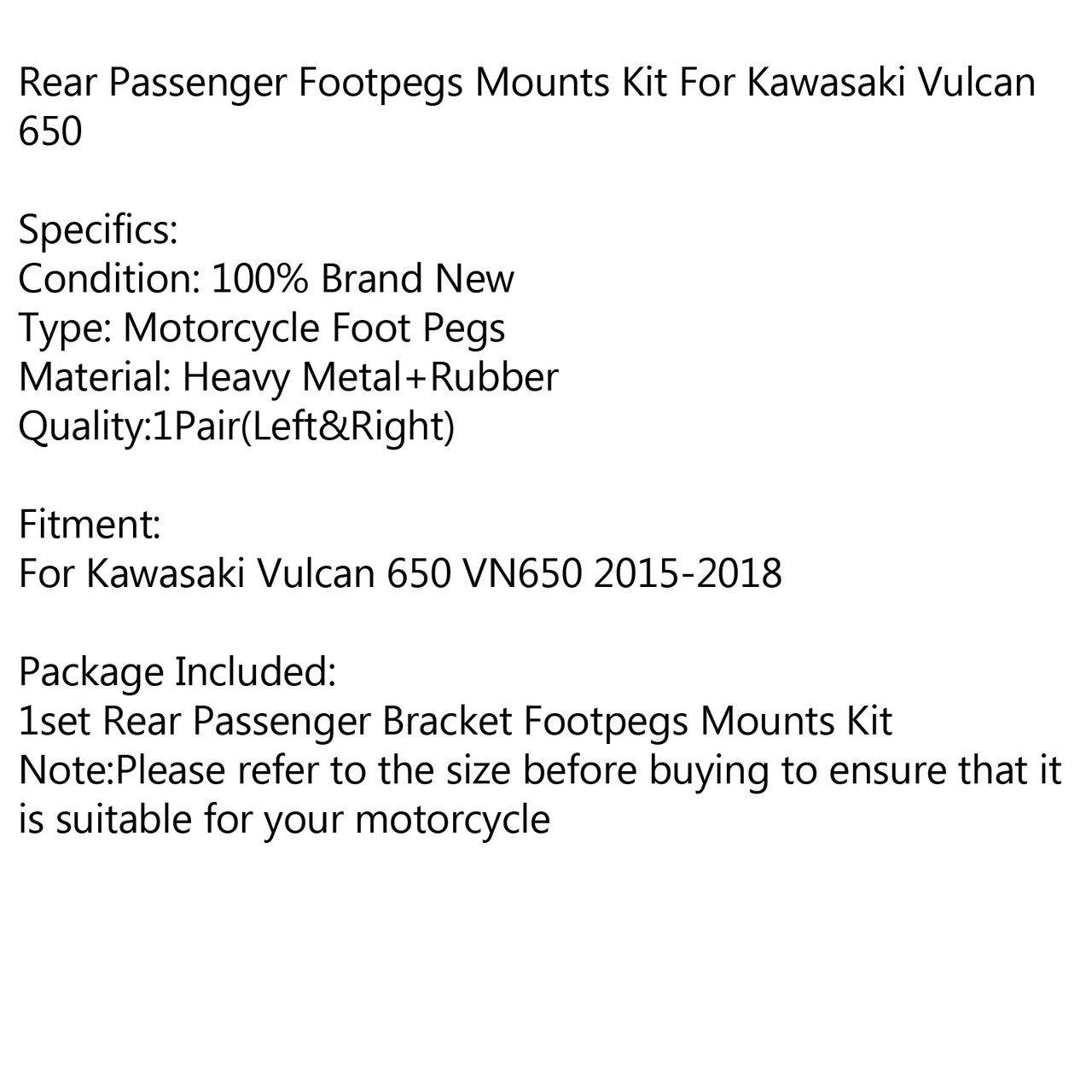 Rear Passenger Foot Peg Bracket For Kawasaki Vulcan 650 VN650 2015-2018 Black