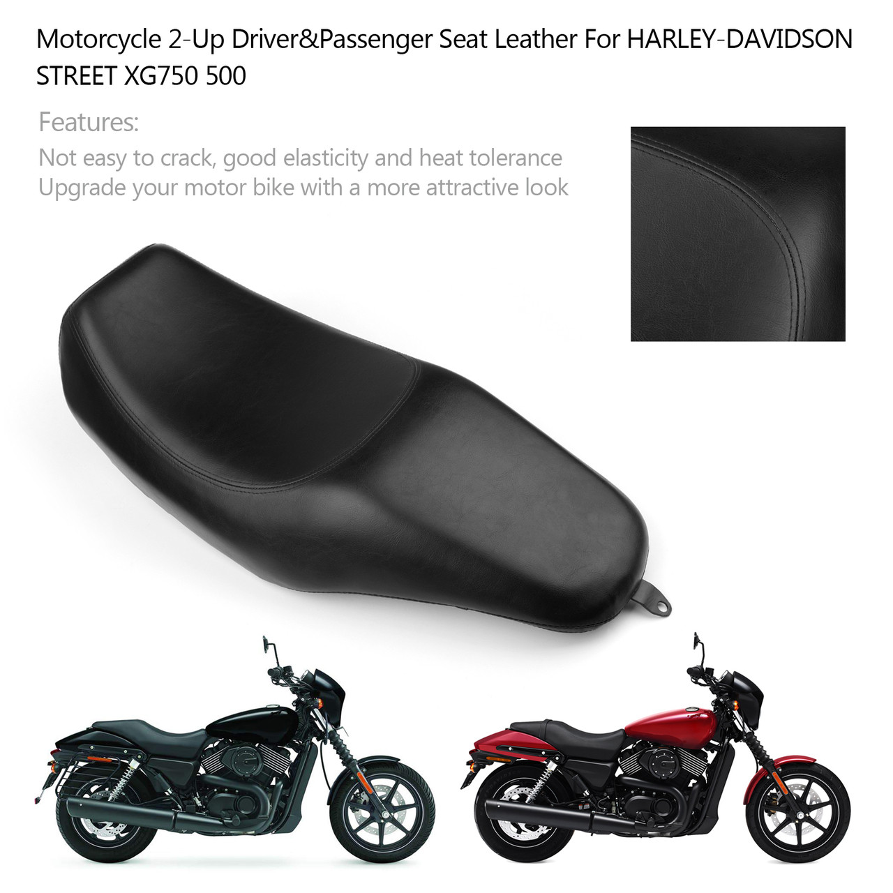 Leather Driver Passenger 2-Up Seat For Harley Davidson Street XG700 500 2014-17 Black