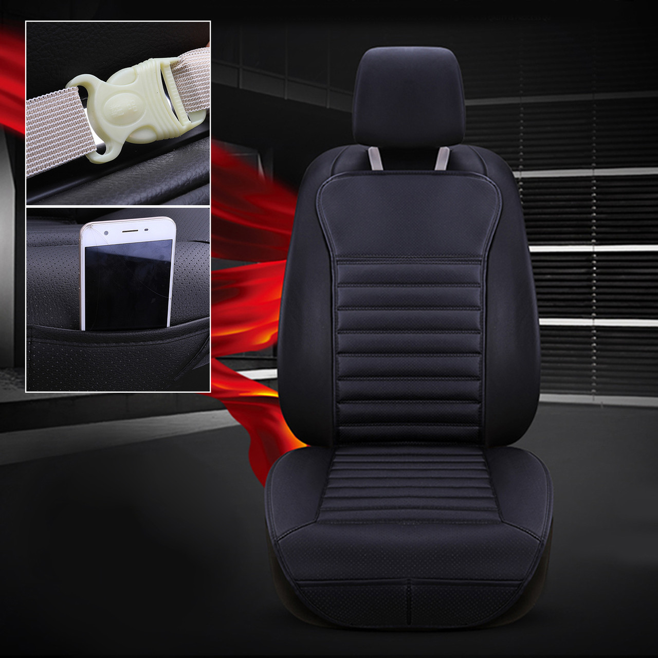 PU Leather Buckwheat Hull Car Front Seat Cover Cushion Surround Breathable Black