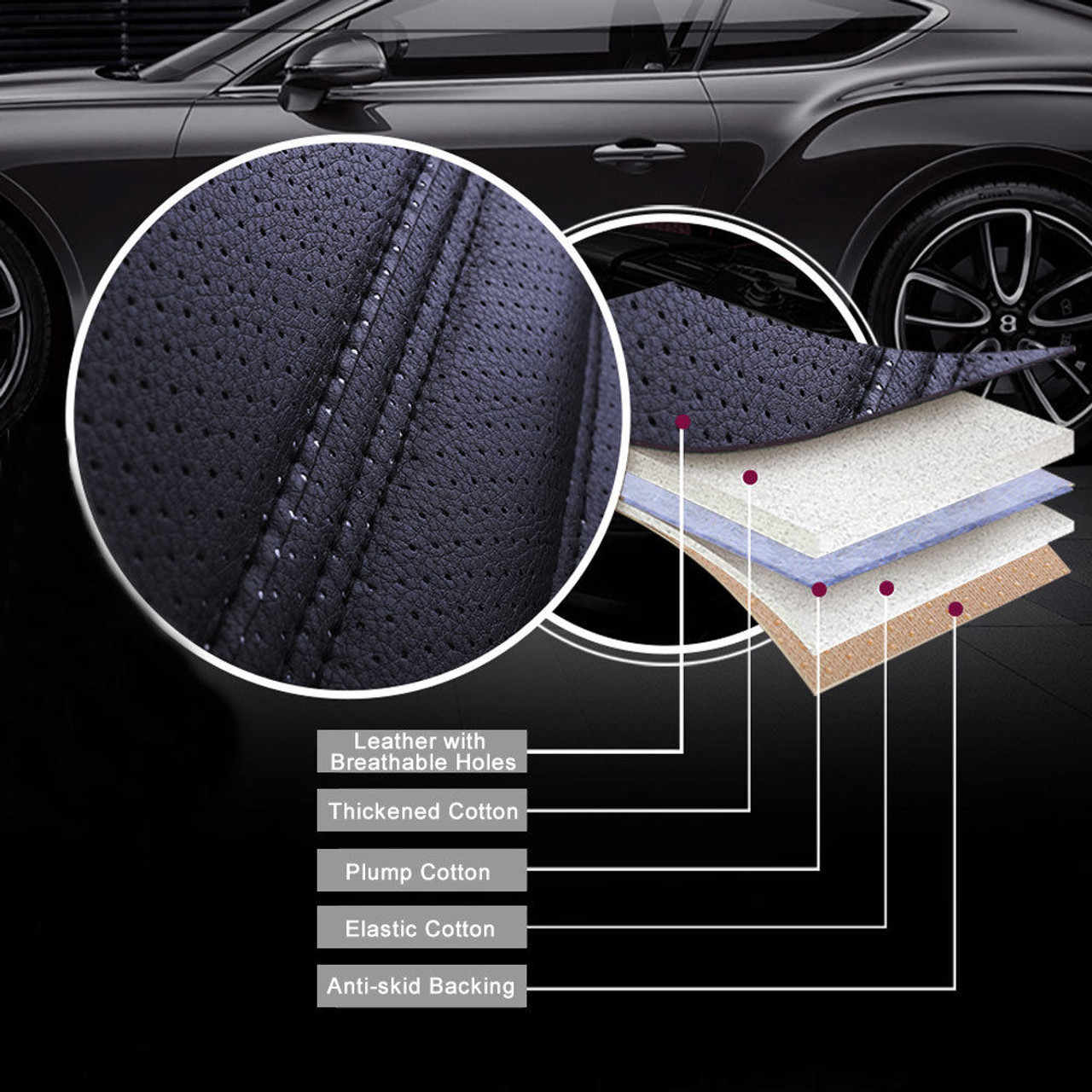 PU Leather Buckwheat Hull Car Front Seat Cover Cushion Surround Breathable Black