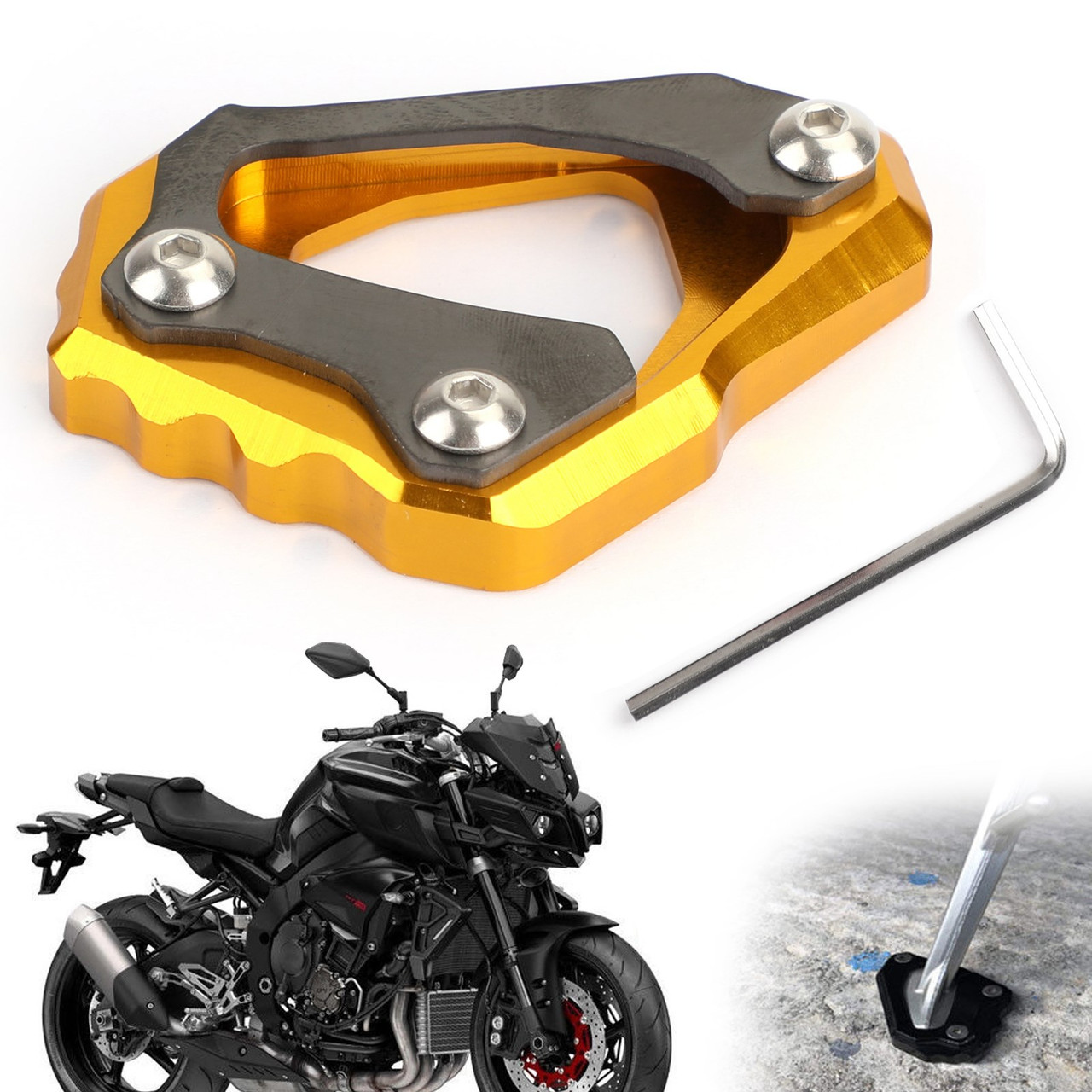 Kickstand Side stand pad plate CNC Aluminum For YAMAHA MT-10/FZ-10 2016-2018 Yellow