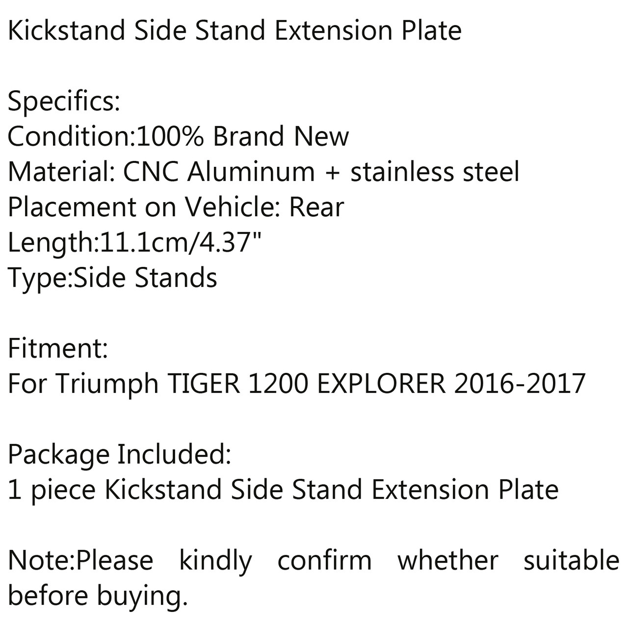 Explorer kickstand sidestand stand extension enlarger pad For Triumph Tiger 1200 16-17 Black