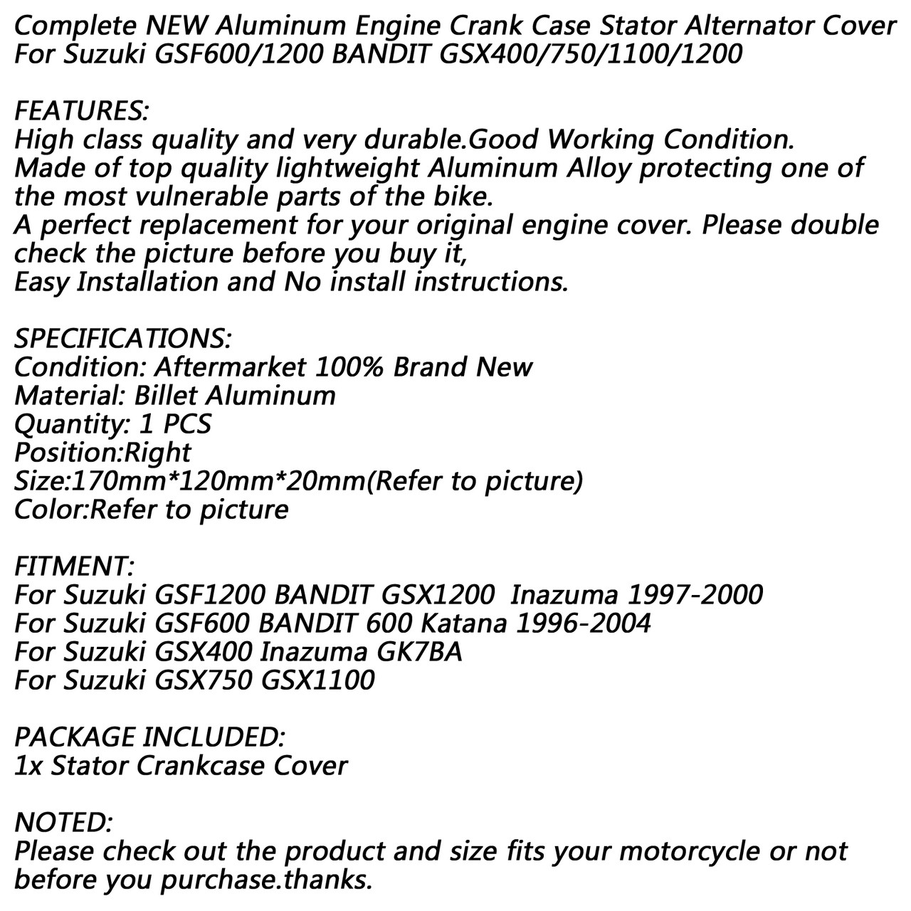 Stator Engine Cover Crankcase For Suzuki GSF1200 BANDIT GSX1200 Inazuma 1997-2000