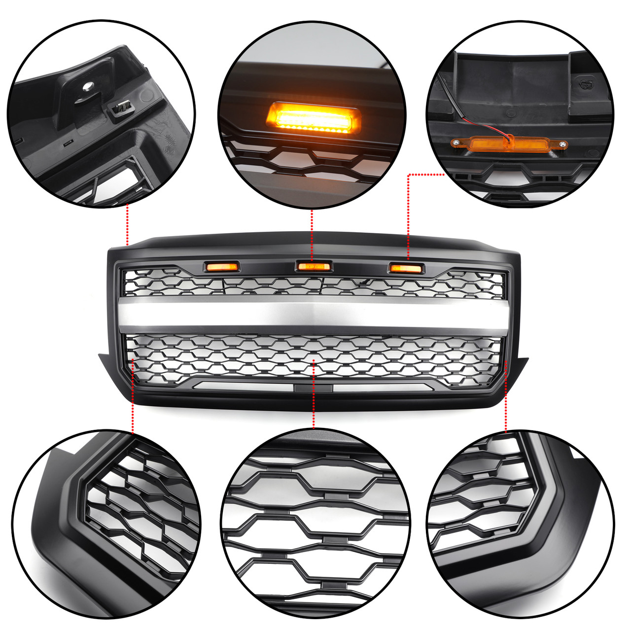 LED Front Grille For Chevrolet Silverado 1500 2016 2017 2018 Black