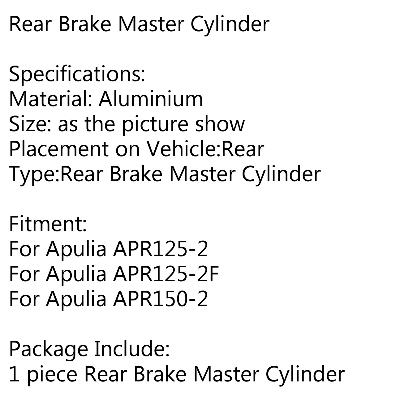 Rear Brake Master Cylinder For Apulia APR125-2 APR125-2F APR150-2 Black