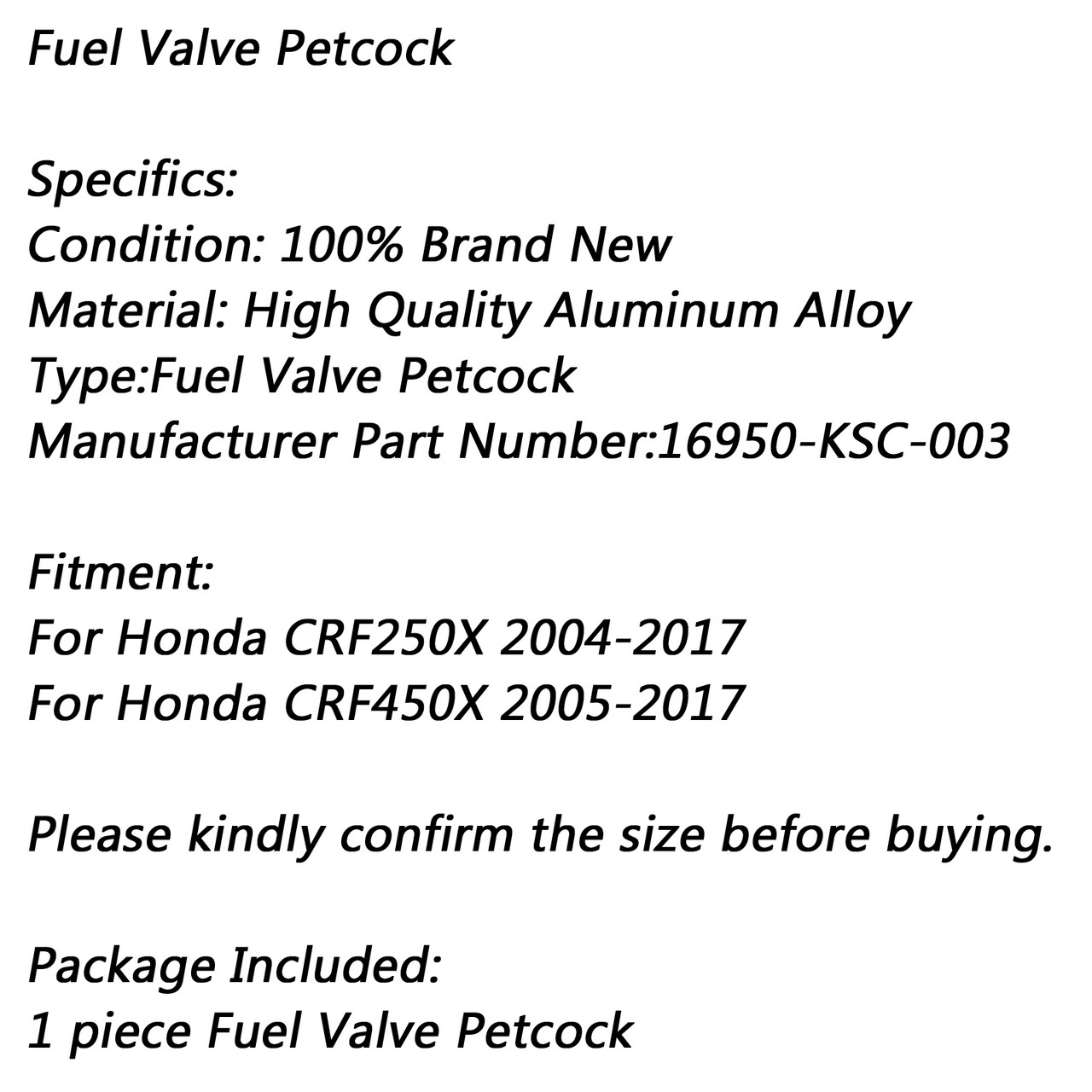 Fuel Gas Petcock Petrol Valve Switch For Honda CRF250X CRF450X 16950-KSC-003