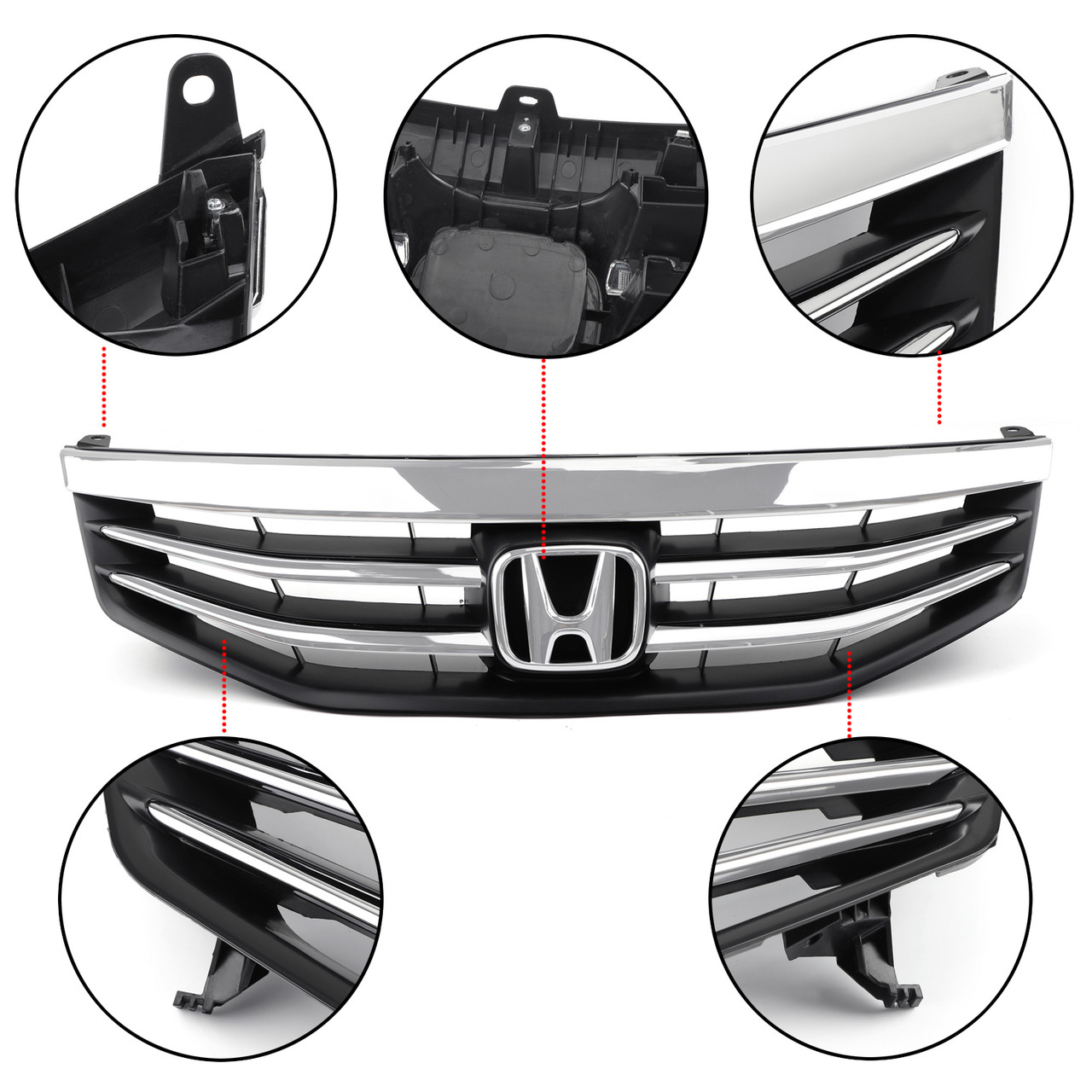 Black Chrome Front Upper Bumper Hood Grille Grill Fit Honda Accord 2011-2012 4DR
