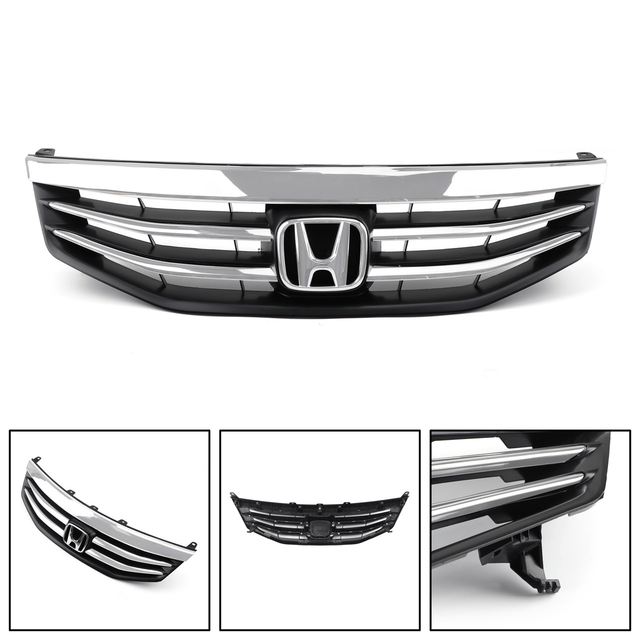 Black Chrome Front Upper Bumper Hood Grille Grill Fit Honda Accord 2011-2012 4DR