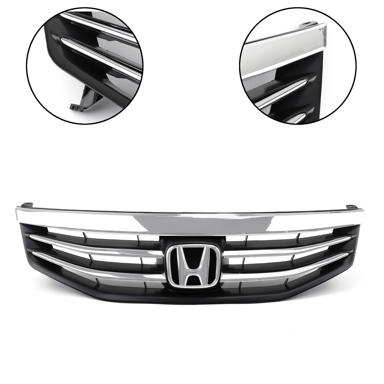 Black Chrome Front Upper Bumper Hood Grille Grill Fit Honda Accord 2011-2012 4DR