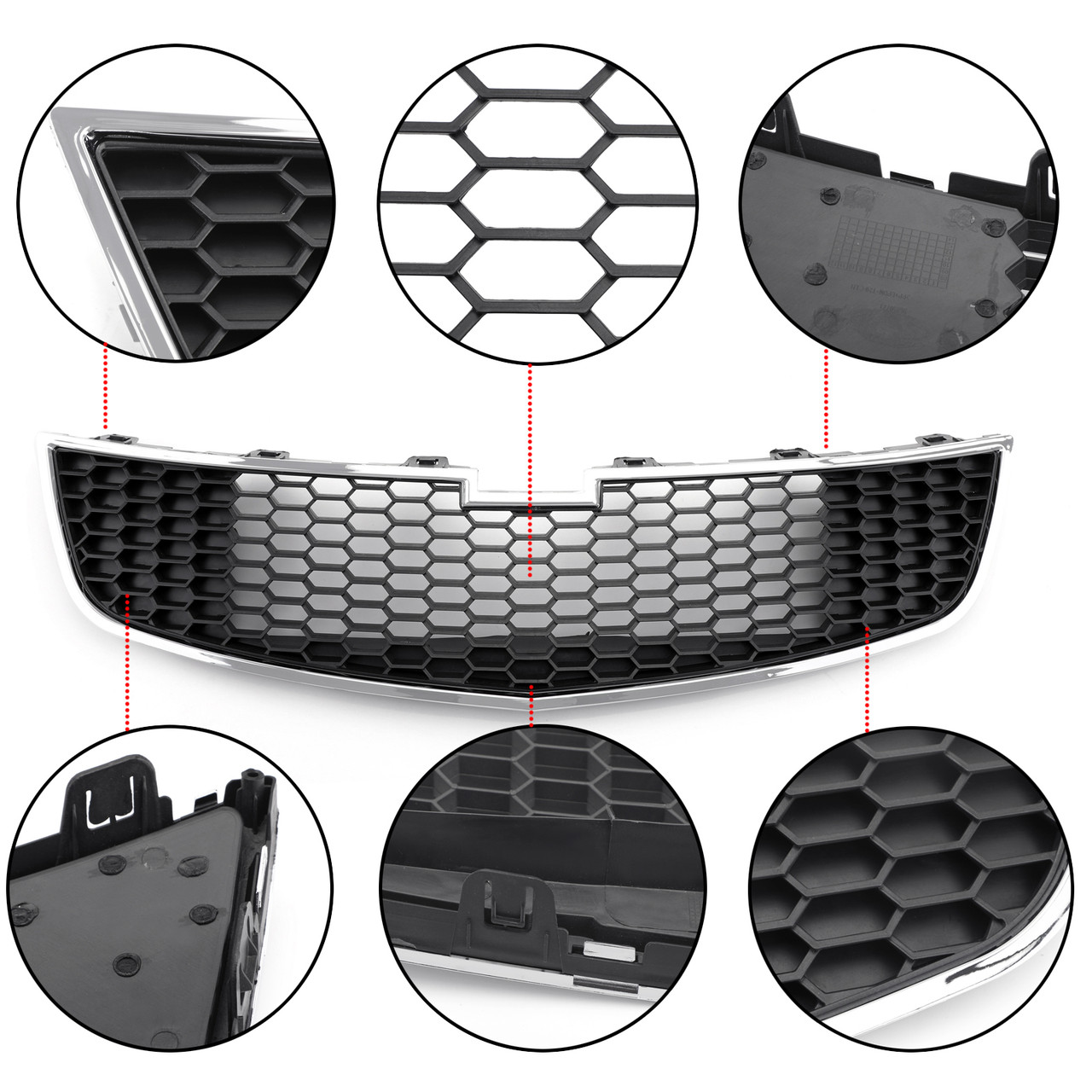 2PC Front Bumper Upper + Lower Grille Inserts Trim Covers For Chevrolet Cruze 2009-2014 Black