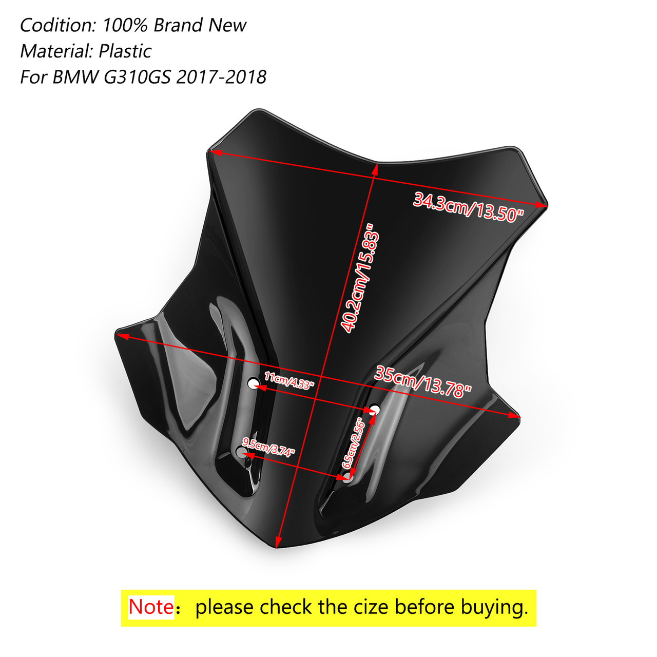 17-22 BMW G310GS Motorcycle ABS Windscreen Windshield Black