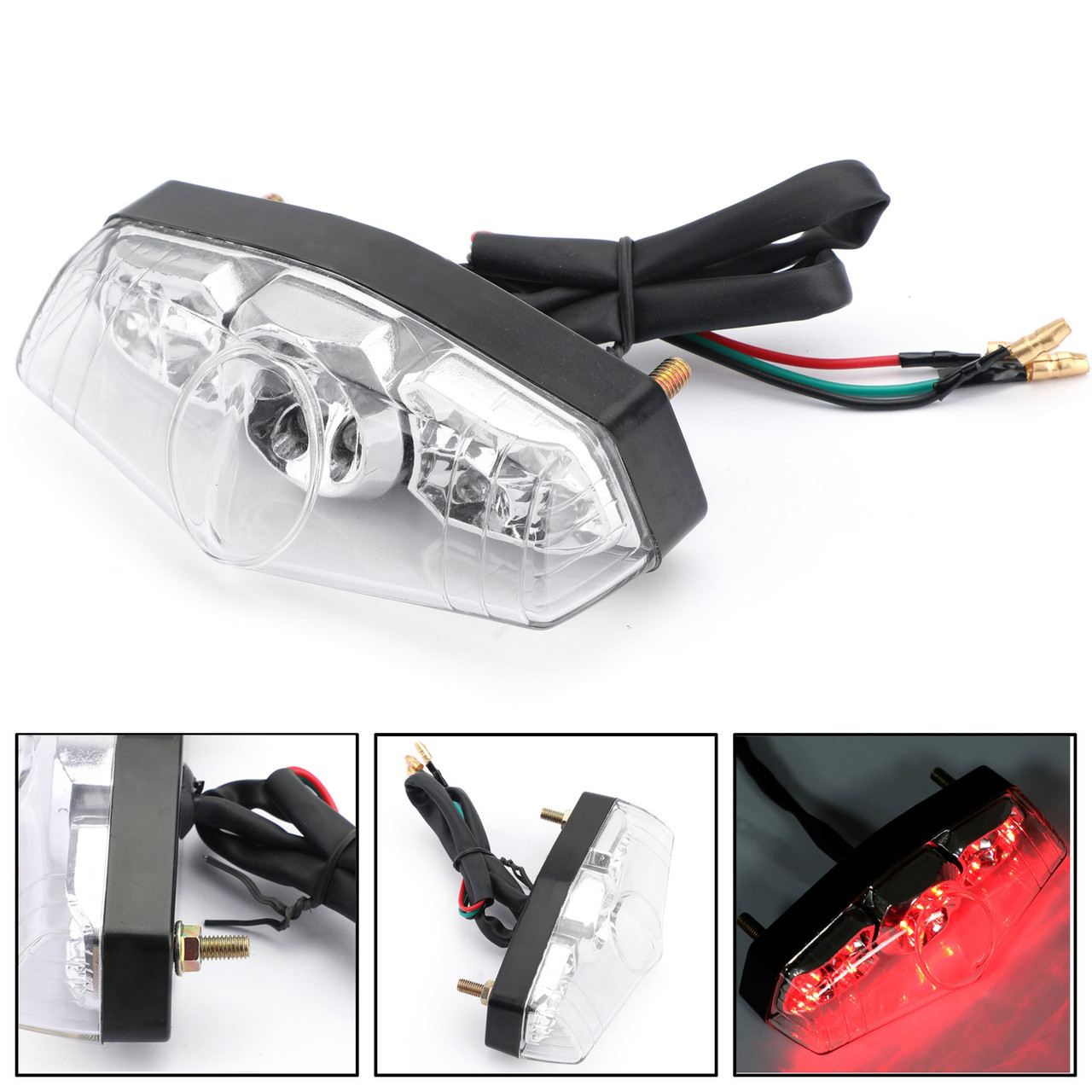 LED Brake Stop Running Rear Tail Light Lamp For Universal Motorcycle Clear