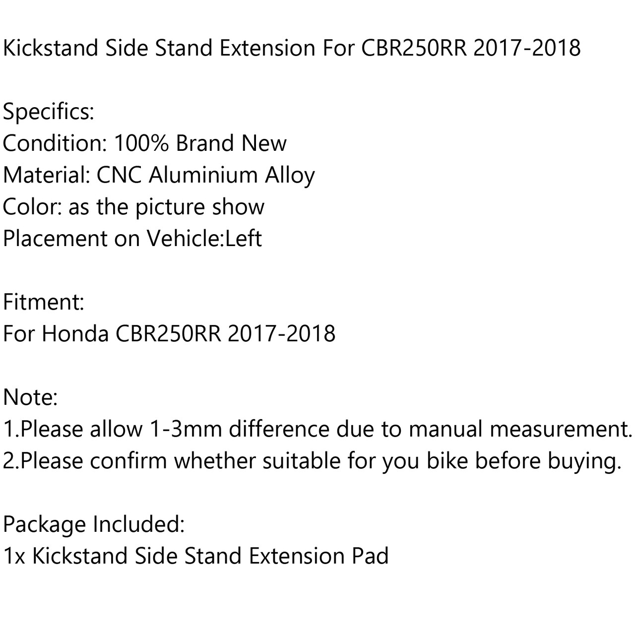 Kickstand Side Stand Extension Enlarger Pad For Honda CBR250RR 17-18 Blue
