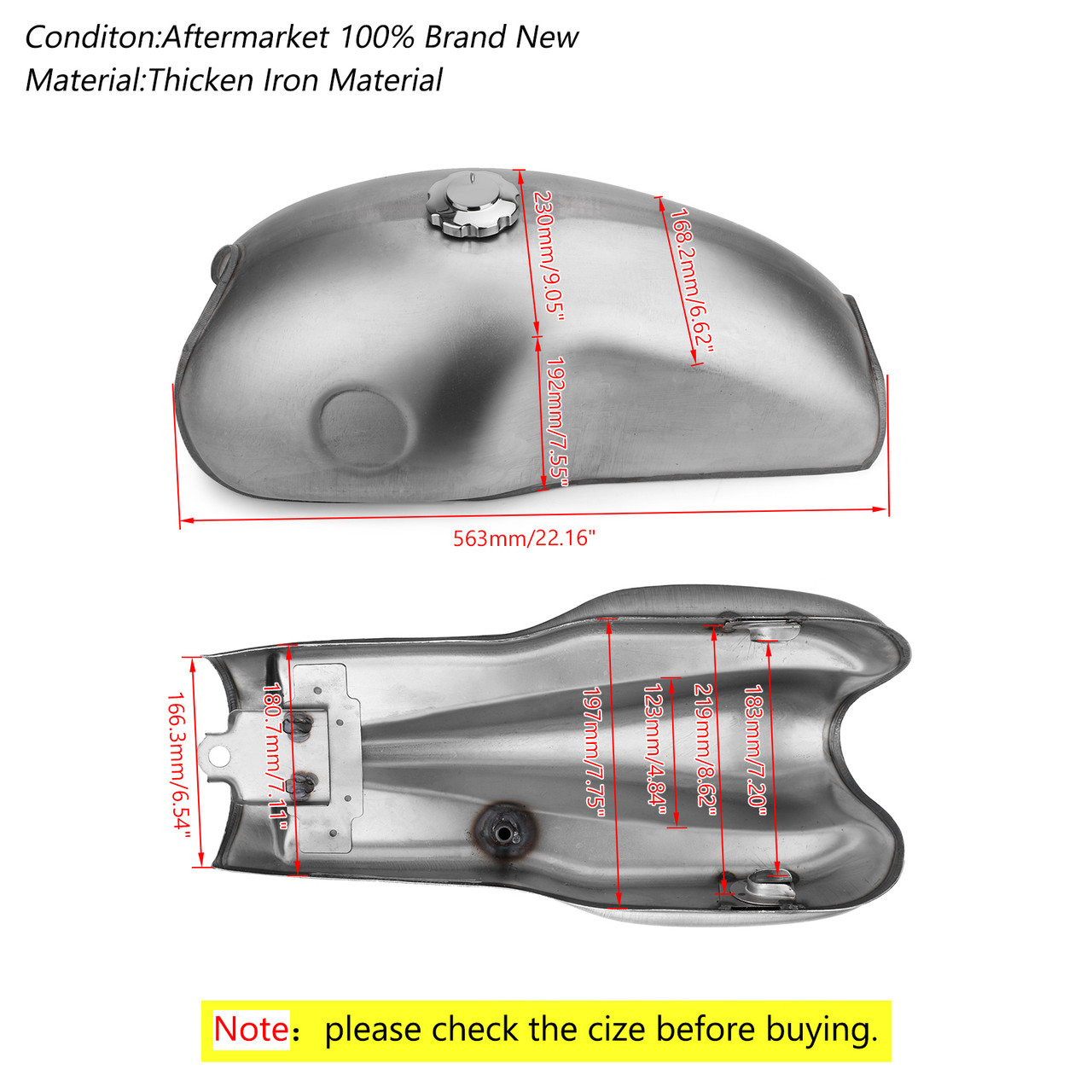 Cafe Racer Gas Fuel Tank Iron 10L 2.6 Gallon Fit For Ducati Mojave