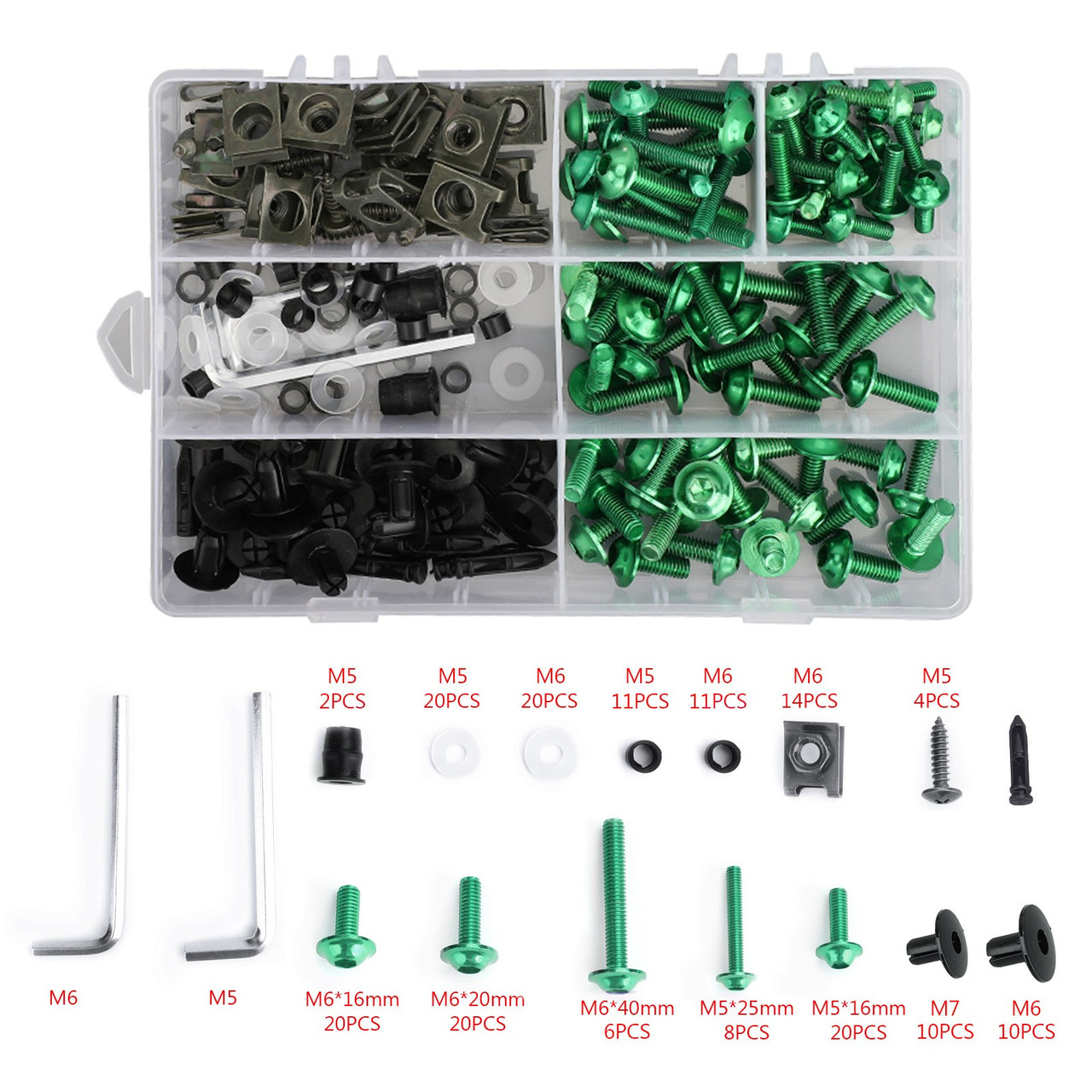 Fairing Bolt Kit Bodywork Screws for Kawasaki Concours 14 ER-6N GPz1100 Ninja 1000 300 500R 650R H2 ZX10R ZX11 ZX12R ZX14R ZX6R ZX7R ZX9R Versys 650 Zephyr 550 750 Green