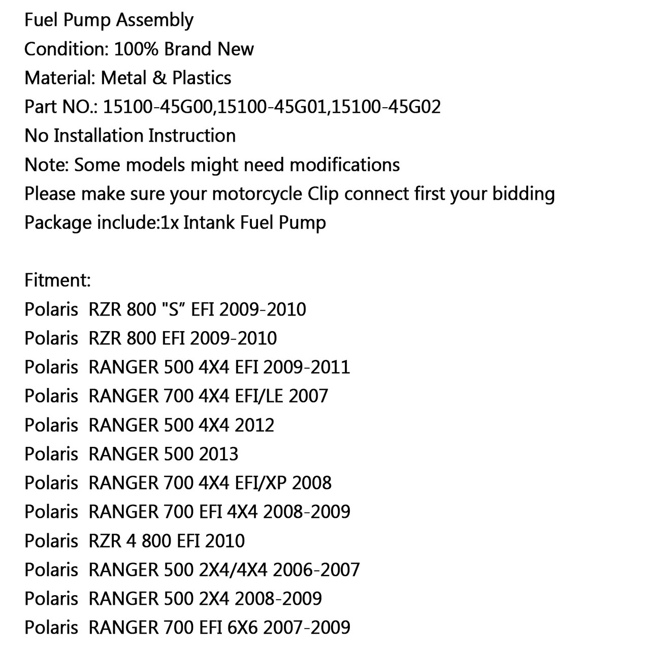 Fuel Pump For Polaris RZR 800 EFI 09-10 RANGER 700 07 RANGER 500 07 RANGER 700 08 RANGER 700 EFI 08-09 RANGER 500 08-09 700 EFI 07-09 Silver
