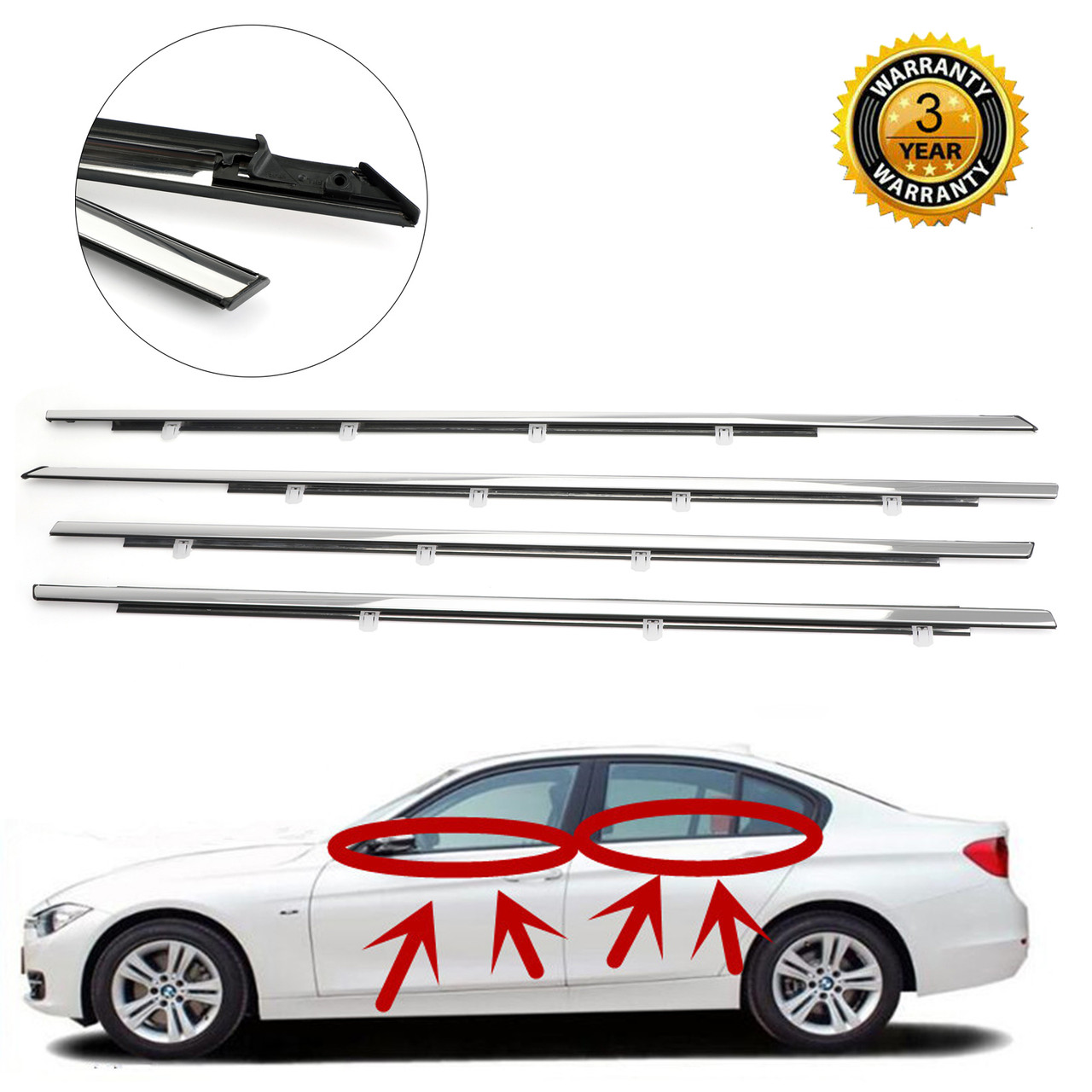 4pcs Chrome Weatherstrip Window Moulding Trim Seal Belt For Accord 2008-2012