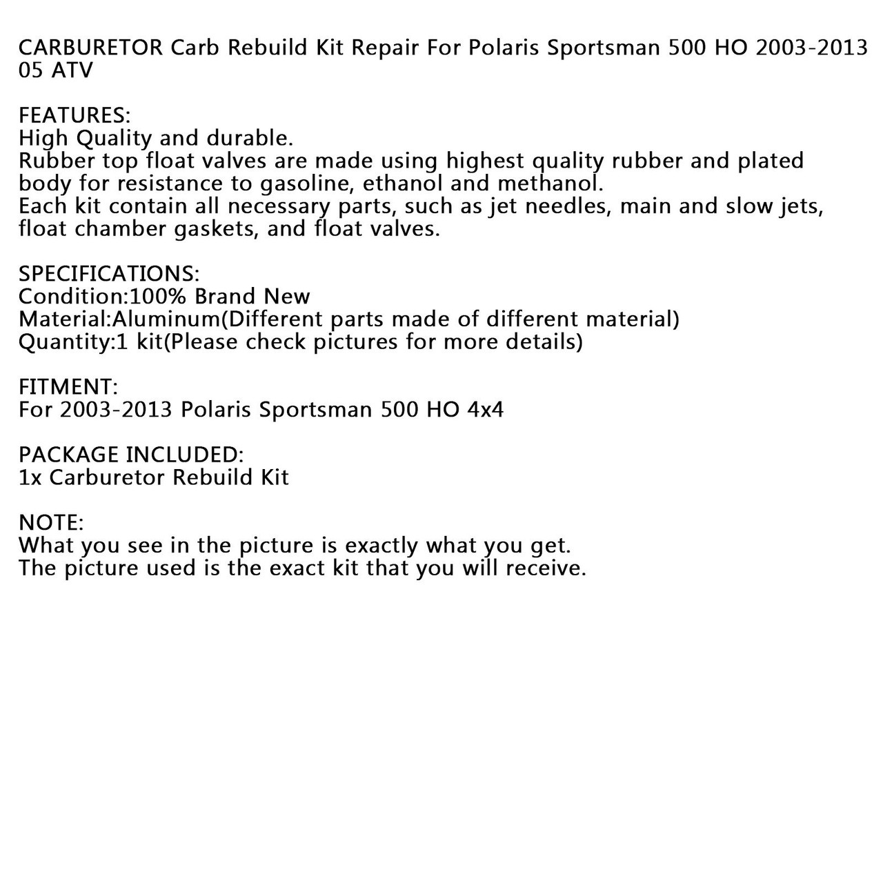 Carburetor Repair Carb Rebuild Kit For Polaris Sportsman 500 HO 4x4 2003-2013