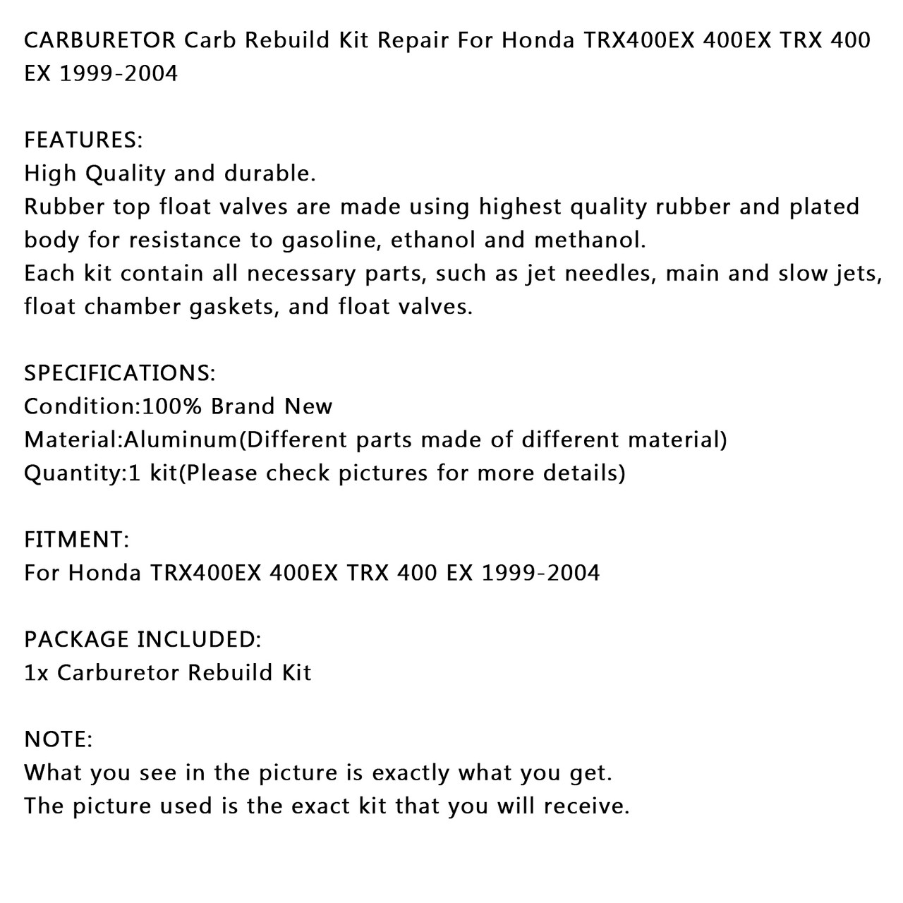 Carburetor Repair Carb Rebuild Kit For Honda TRX400EX 400EX TRX 400 EX 1999-2004