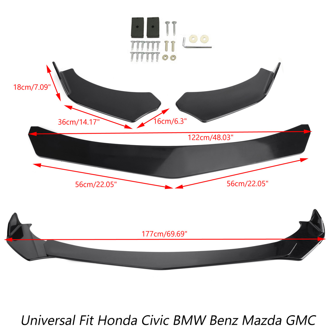 Universal Front Bumper Lip Body Kit Spoiler For Honda Civic BMW Benz Mazda GMC Black
