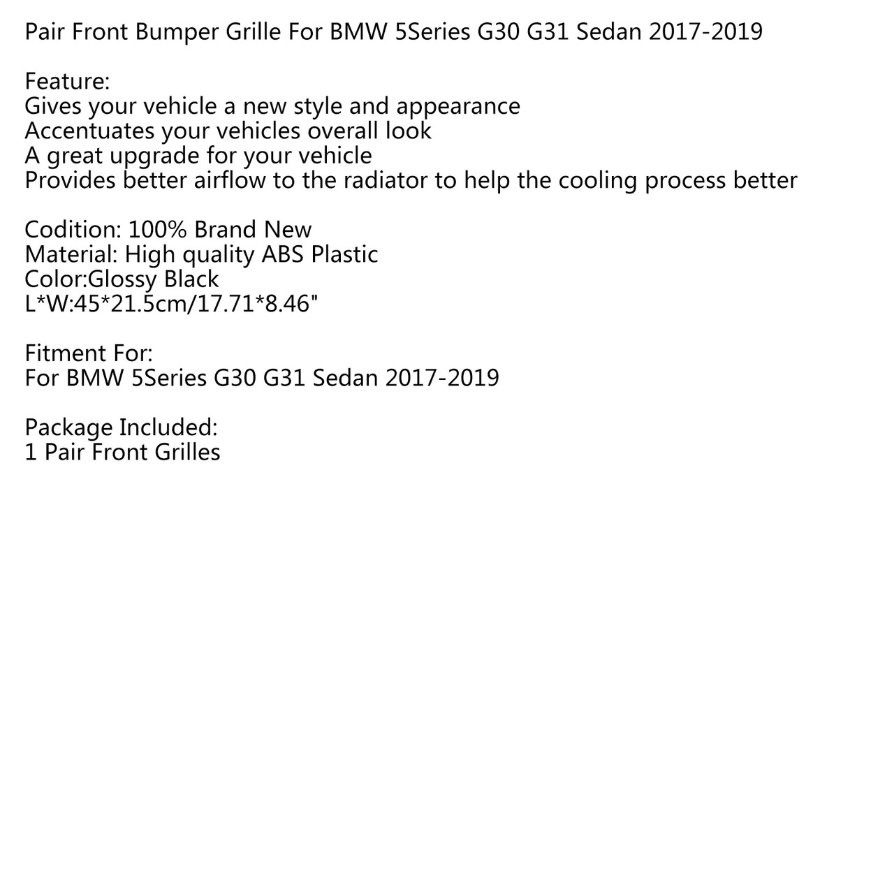 Double Rib Front Replace Grille For BMW 5Series G30 G31 Sedan 17-19 Glossy Black