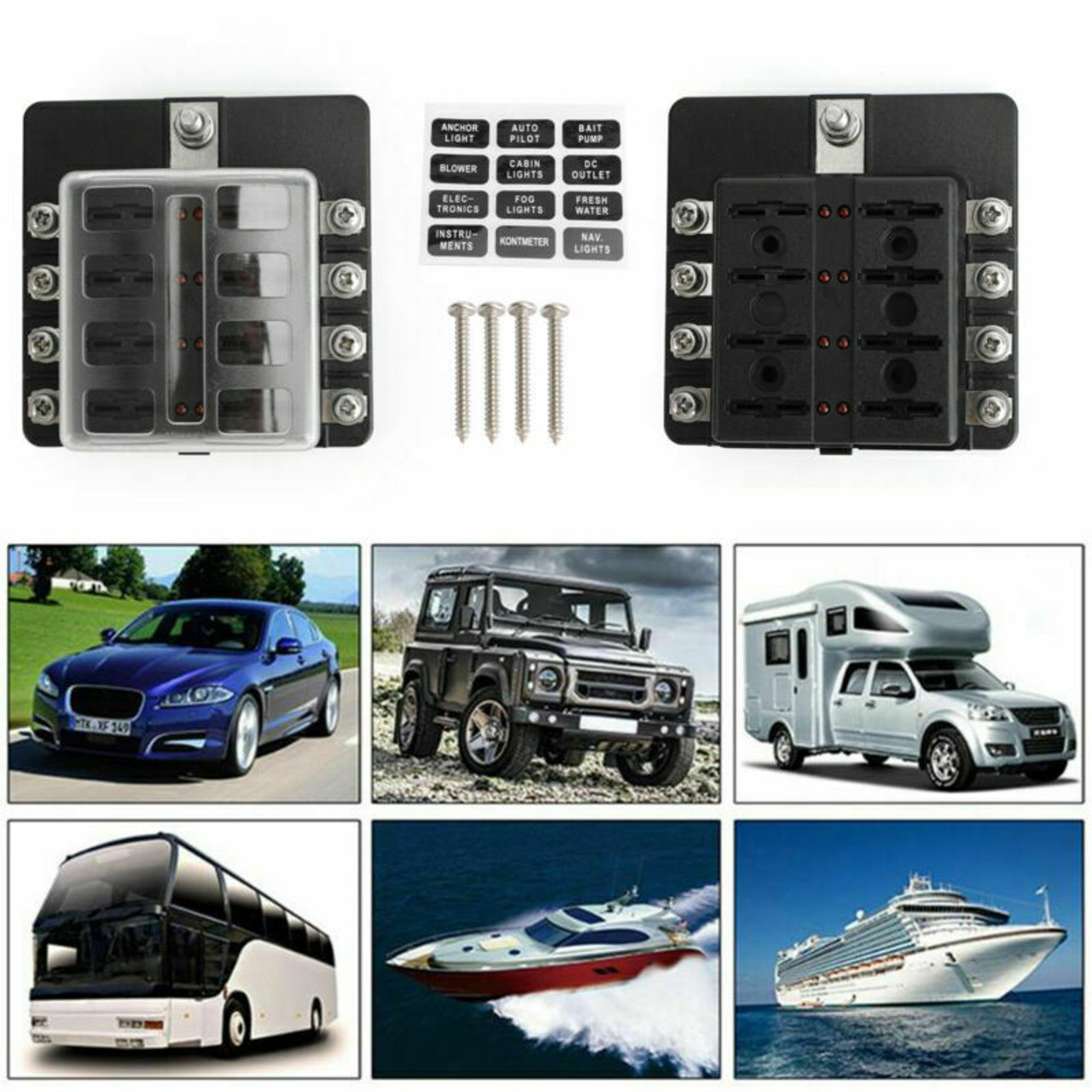 8 Way Circuit Standard ATC ATO Fuse Box For Car Boat Marine Bus Van Waterproof