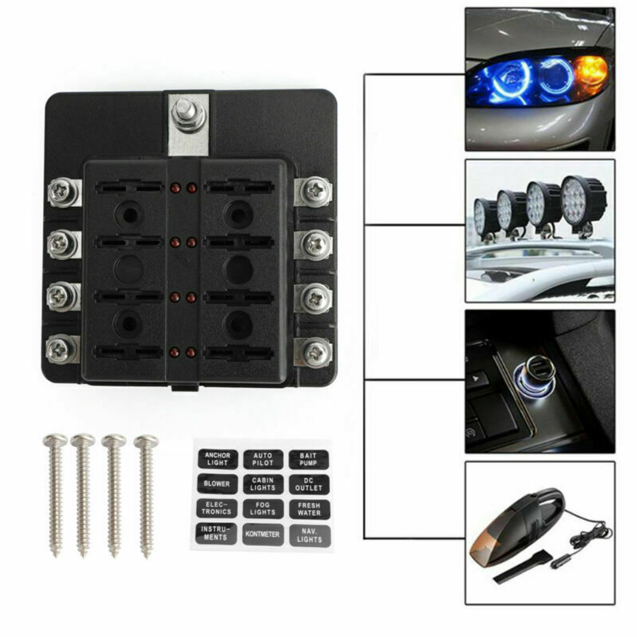 8 Way Circuit Standard ATC ATO Fuse Box For Car Boat Marine Bus Van Waterproof