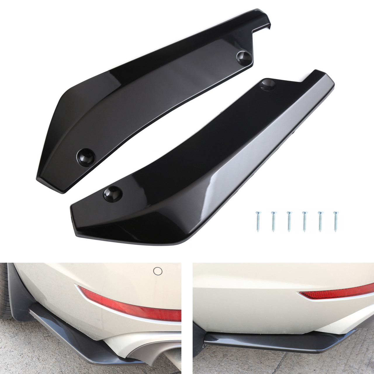 2x Gloss Black Car Rear Bumper Fin Canard Splitter Diffuser Valence Spoiler Lip Gblack