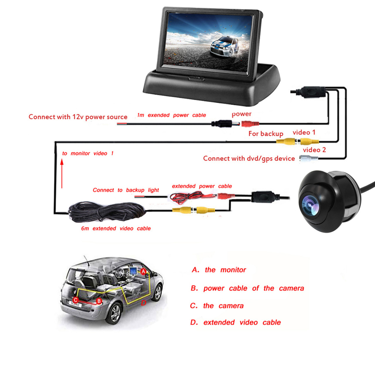 HD Reverse Car Camera + 4.3" TFT LCD Monitor Kit Vehicle Security System