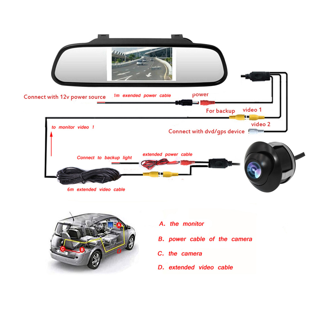 HD Reverse Car Camera + 4.3" Mirror Monitor Kit Vehicle Security System