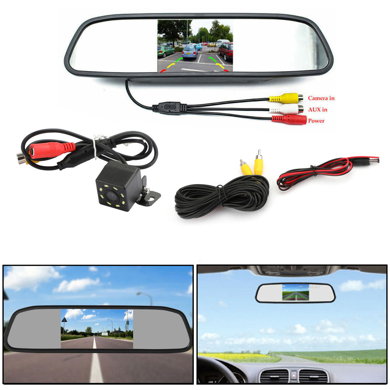 8 LED Reverse Parking Camera + 4.3" Mirror Monitor Kit Vehicle System