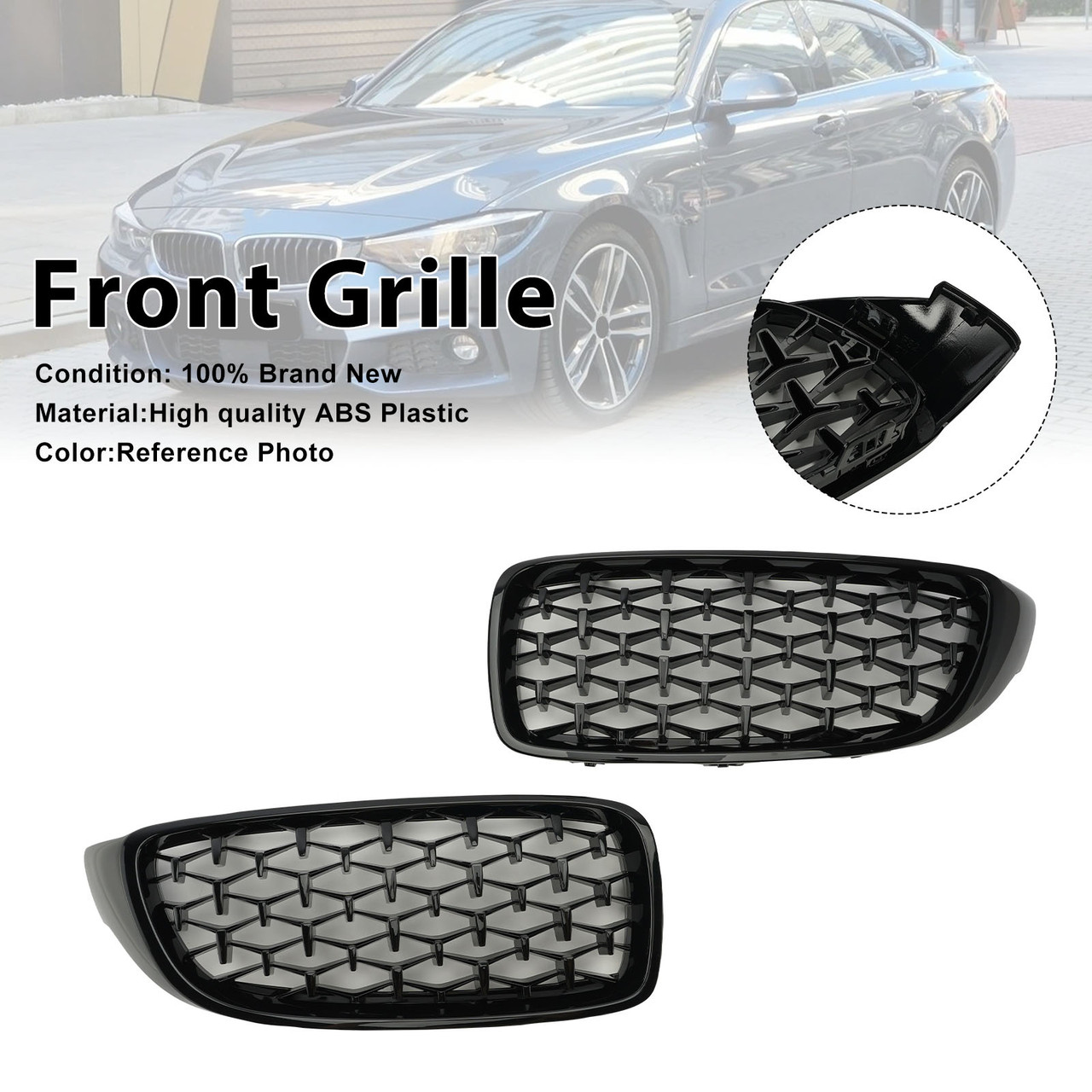 Diamond Front Upper Grille For BMW 4 Sereis F32 F33 F36 F82 M4 All Models 14-18 Black