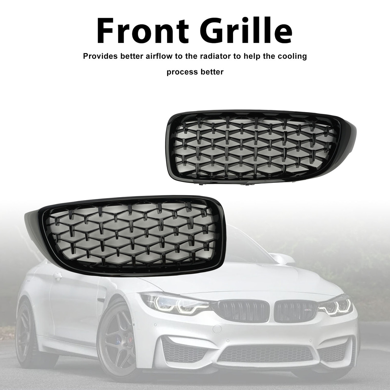 Diamond Front Upper Grille For BMW 4 Sereis F32 F33 F36 F82 M4 All Models 14-18 Black