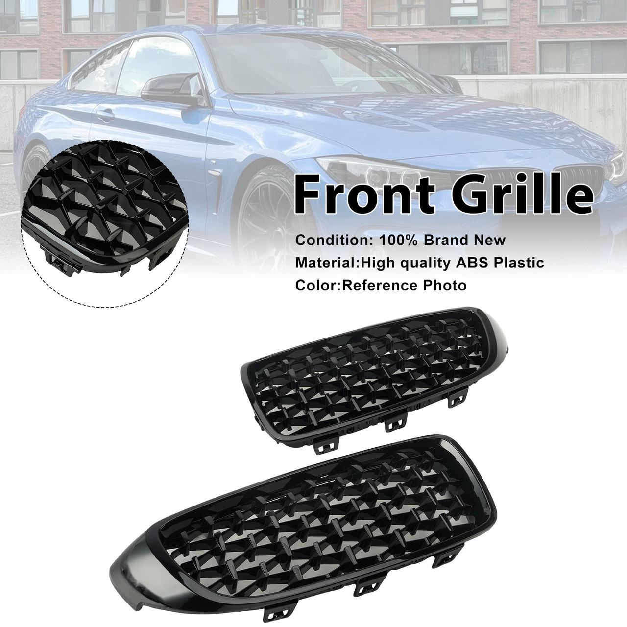 Diamond Front Upper Grille For BMW 4 Sereis F32 F33 F36 F82 M4 All Models 14-18 Black